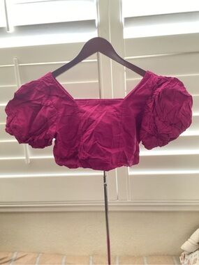 Unlisted Hot Pink Puff Sleeve Square-Neck Crop Top